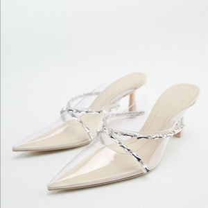 ZARA‎ RHINESTONE HEELED VINYL MULES